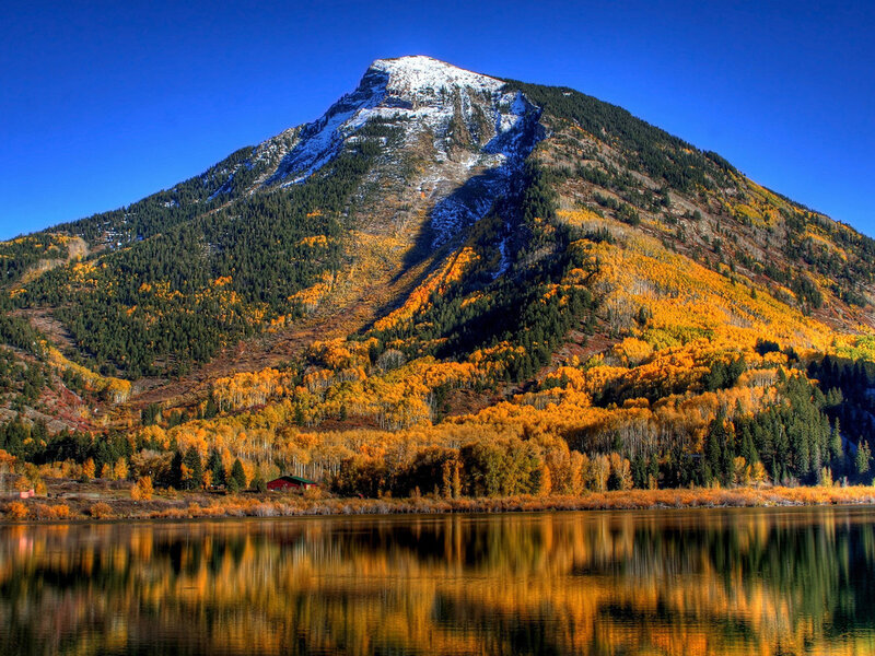 Mountain with Autumn Trees — Blue