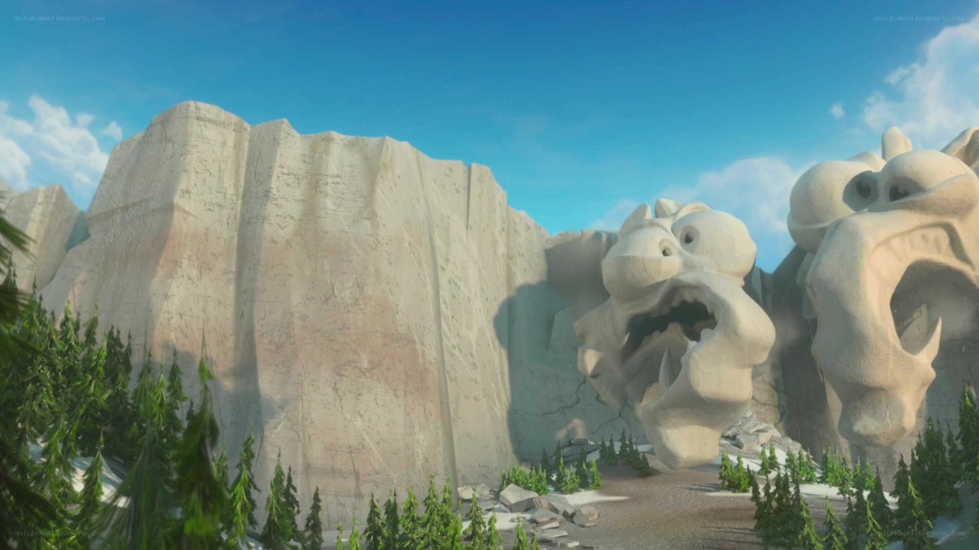 mountain with carved faces
