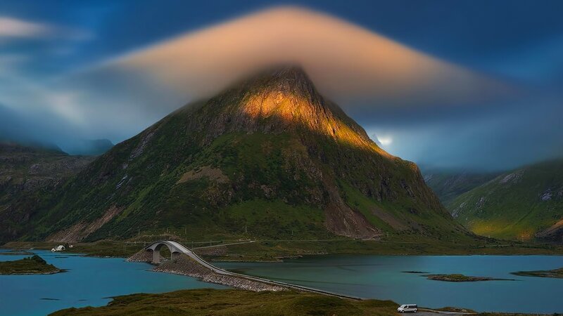 Mountain with Cloud Cover — Blue