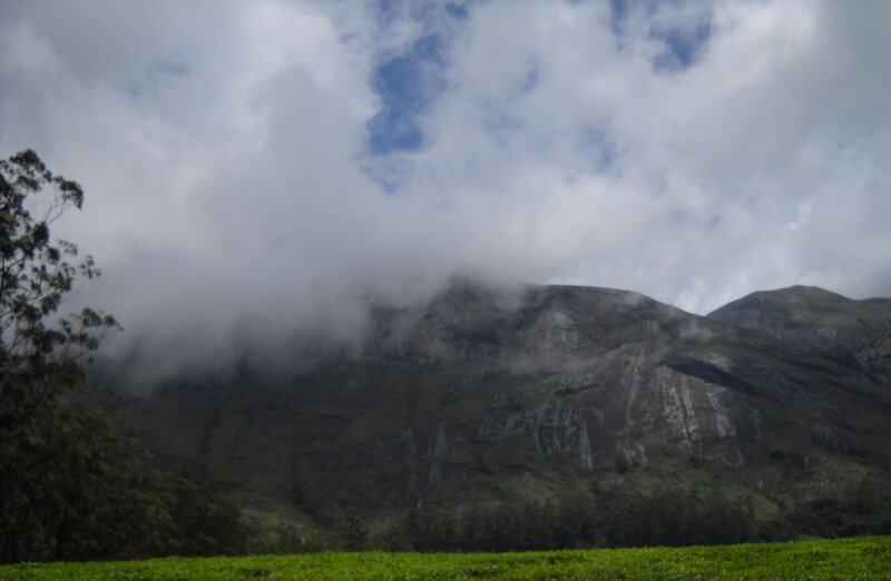 Mountain with Clouds — Green, Overcast