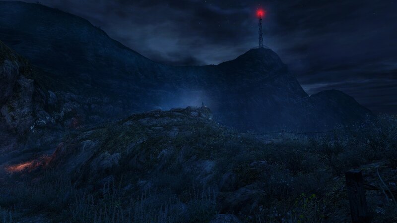 Mountain with Communication Tower — Blue
