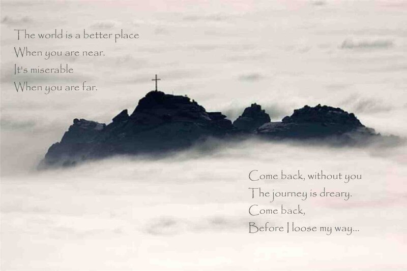 mountain with cross and poem