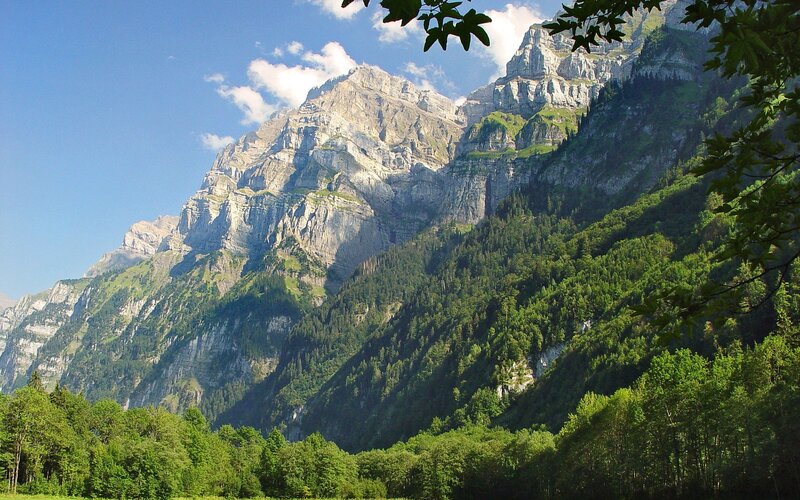 Mountain with Forest — Green, Serene, Afternoon, Photograph, Trees, Clouds, Sky