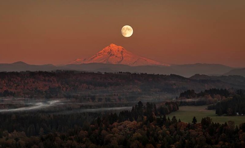 Mountain with Full Moon — Orange