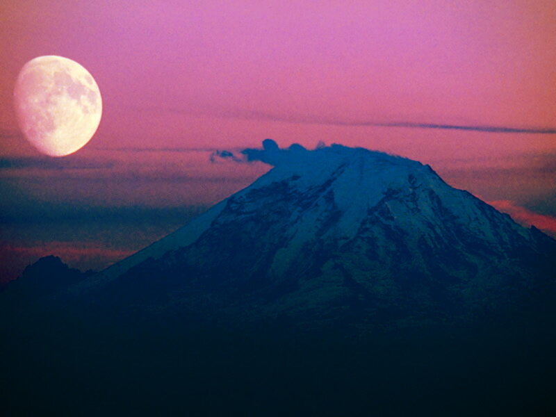 Mountain with Full Moon — Purple, Serene