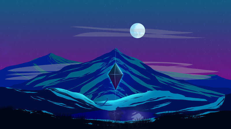 Mountain with Glowing Pyramid