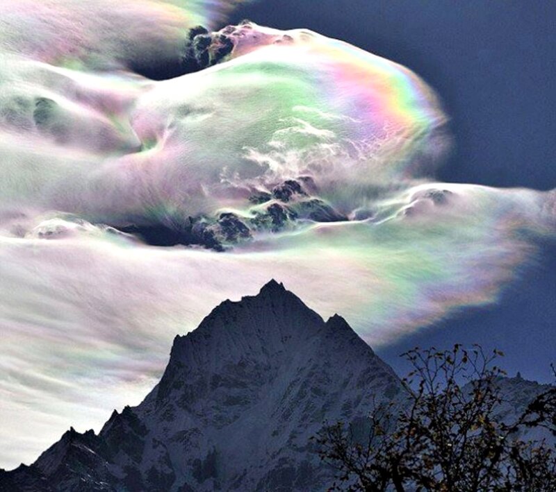 Mountain with Iridescent Clouds