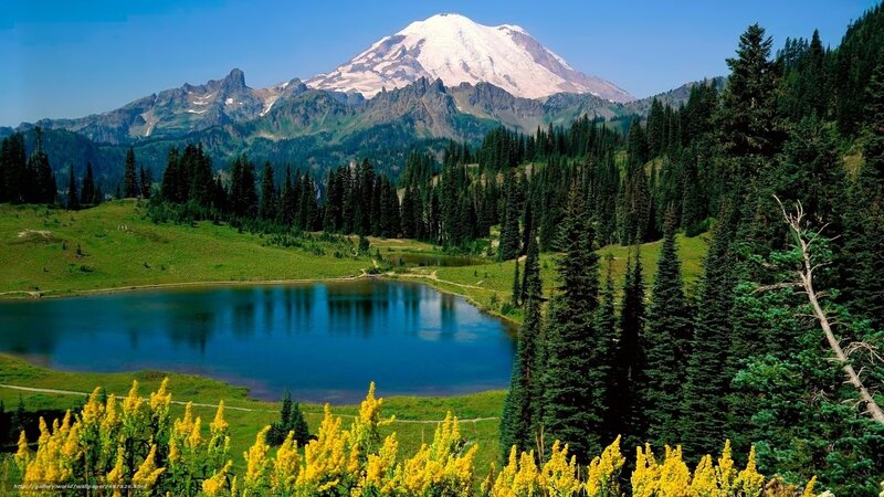 Mountain with Lake — Blue, Serene, Summer, Photograph