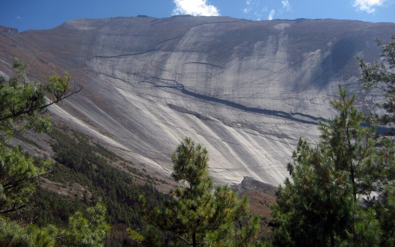 Mountain with layered rock formations