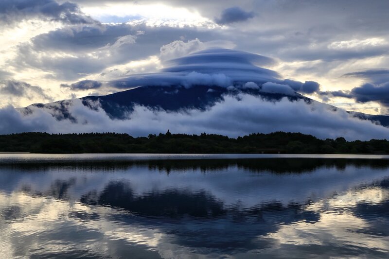 Mountain with Lenticular Cloud — Blue, Dramatic, Sunset, Photograph
