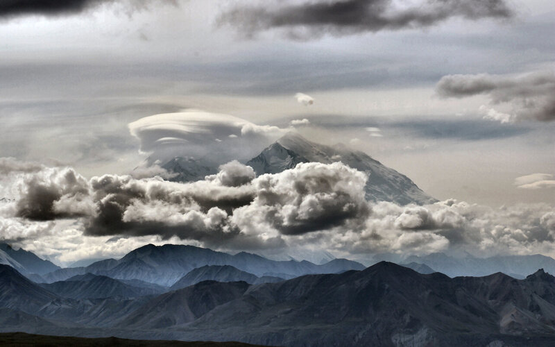 Mountain with Lenticular Cloud — Gray