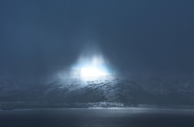 Mountain with Light Beam — Blue