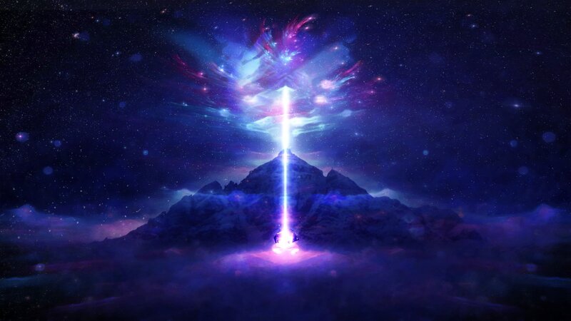 Mountain with Light Beam — Purple