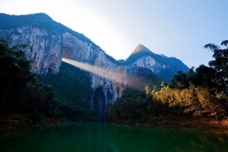 Mountain with Light Beam