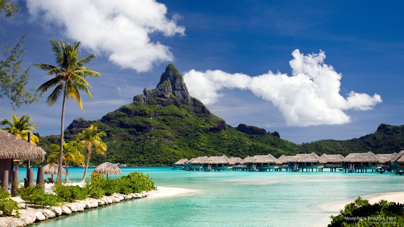 Mountain with Overwater Bungalows