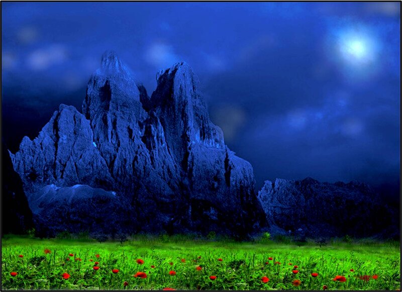 Mountain with Poppy Field