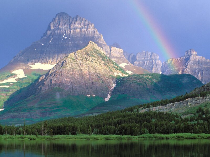 Mountain with Rainbow — Green, Serene, Afternoon