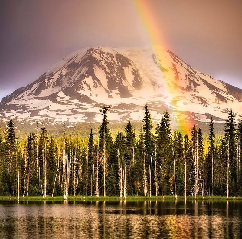 Mountain with Rainbow — Green, Serene