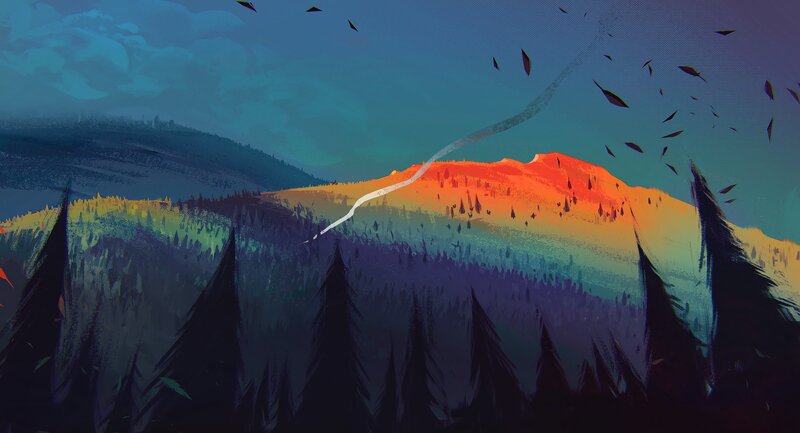 Mountain with Rainbow Light