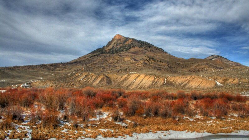 Mountain with Red Shrubs — Brown