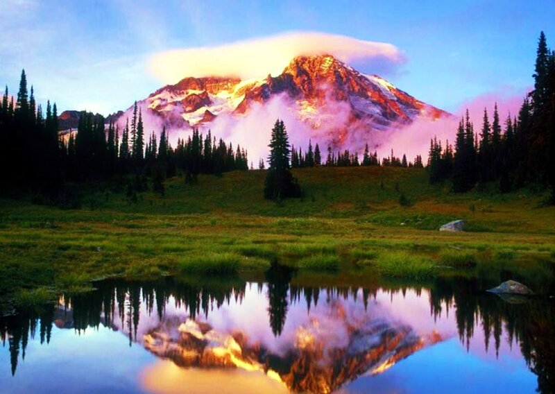 Mountain with Reflection — Blue