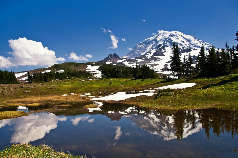Mountain with Snow and Pond