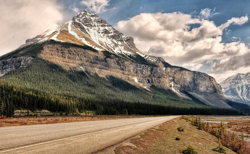 Mountain with Snow and Road