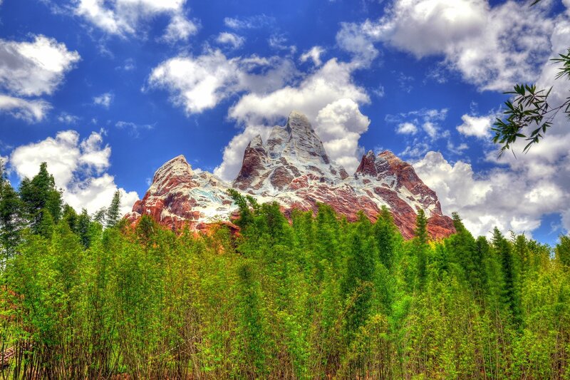 Mountain with Snow and Trees — Blue, Dramatic