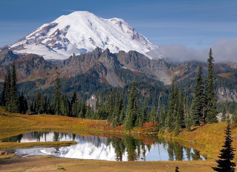 Mountain with Snow Cap — Blue, Serene, Autumn