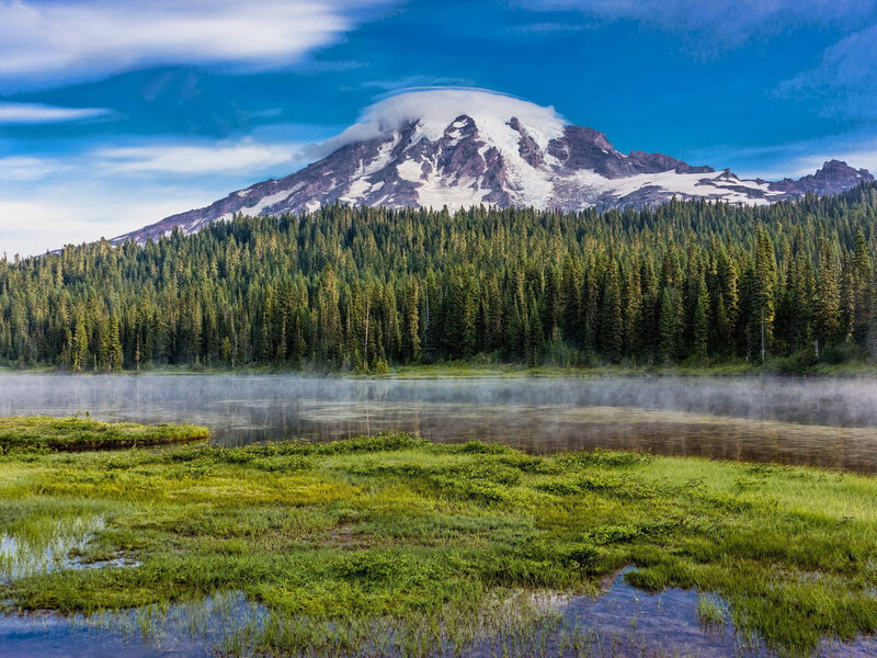 Mountain with Snow Cap — Blue, Serene, Morning