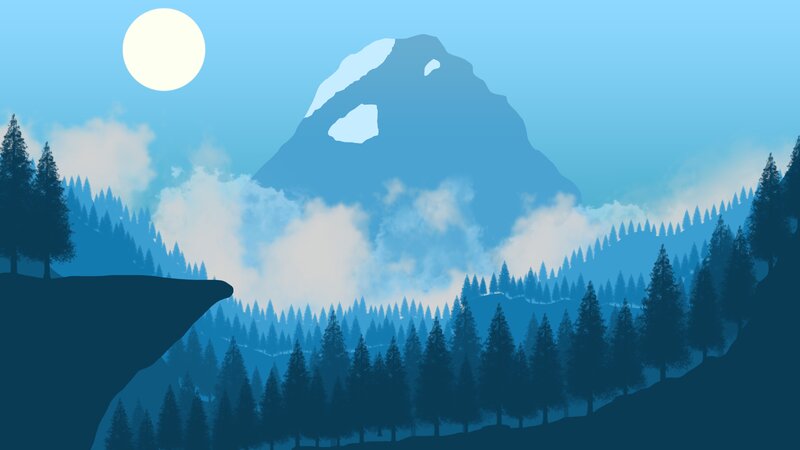 Mountain with Snow Cap — Blue, Serene, Night, Digital Art