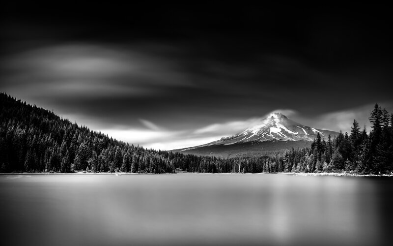 Mountain with Snow Peak — Black, Dramatic