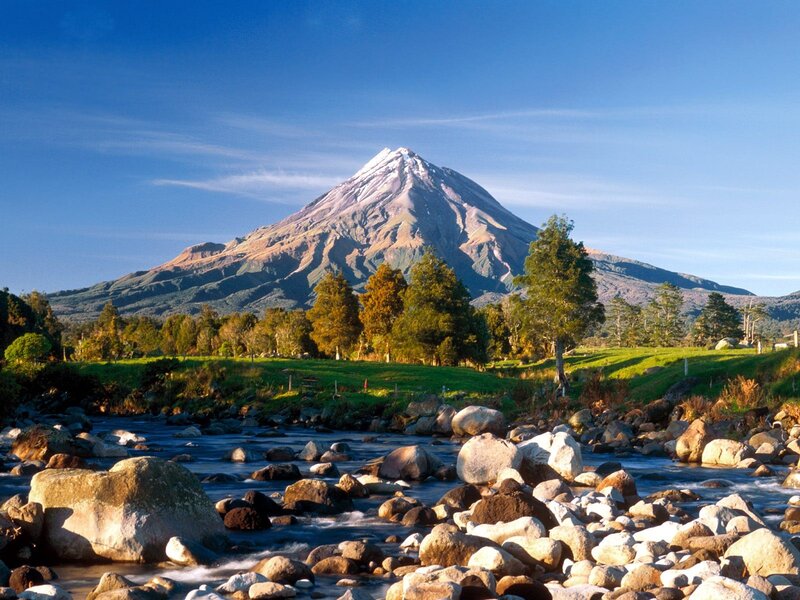 Mountain with Snow Peak — Blue, Serene