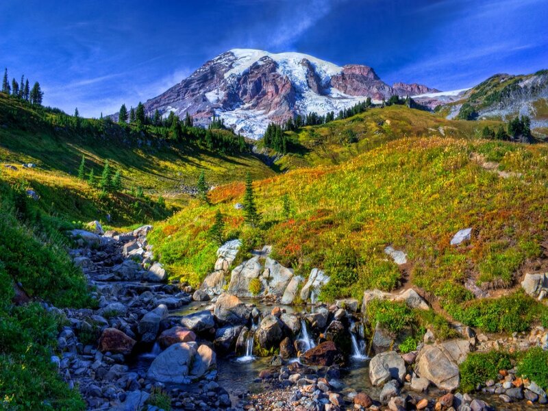 Mountain with Stream — Blue