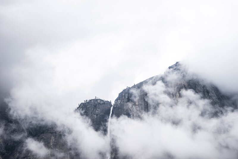 Mountain with Waterfall — Gray