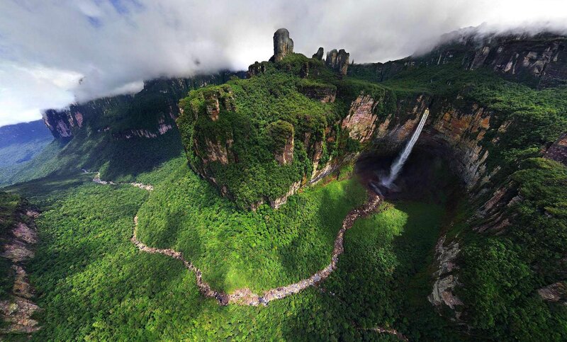 Mountain with Waterfall — Green, Dramatic, Afternoon