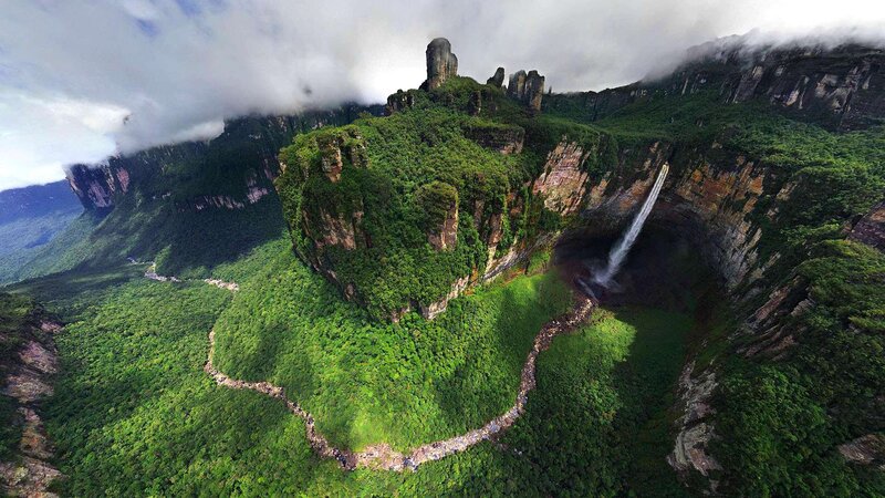 Mountain with Waterfall — Green, Dramatic