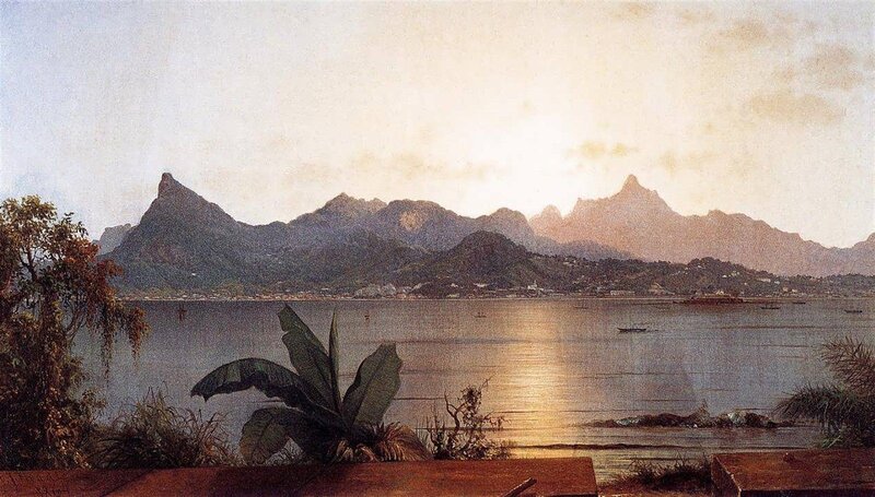 Mountainous Bay Landscape — Blue, Serene, Sunset