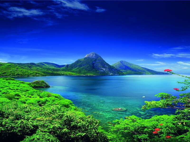 Mountainous Bay Landscape — Blue
