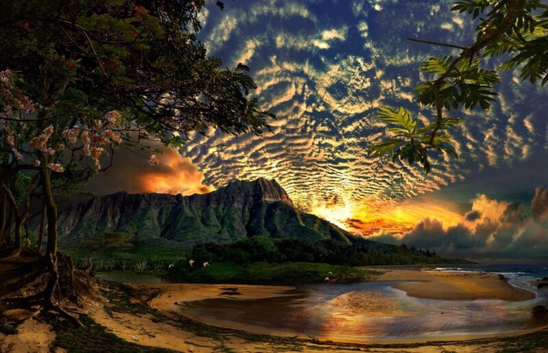 Mountainous Beach at Sunset