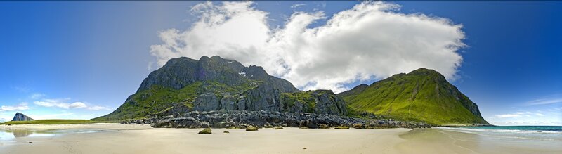 Mountainous Beach Landscape — Blue, Serene