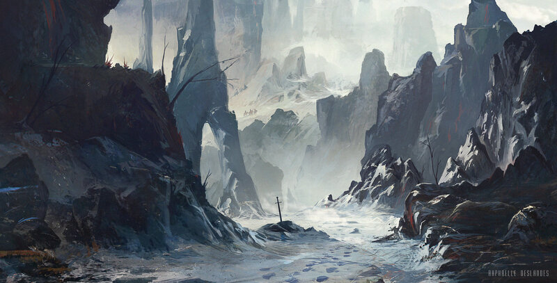Mountainous Canyon Landscape — Gray, Dramatic