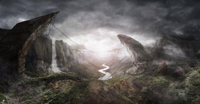 Mountainous Canyon Landscape — Gray