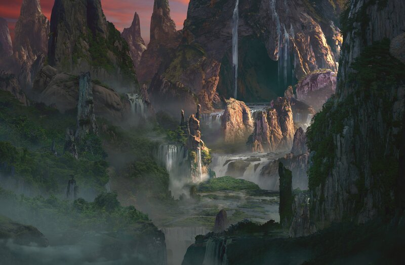 Mountainous Canyon Landscape — Green, Dramatic