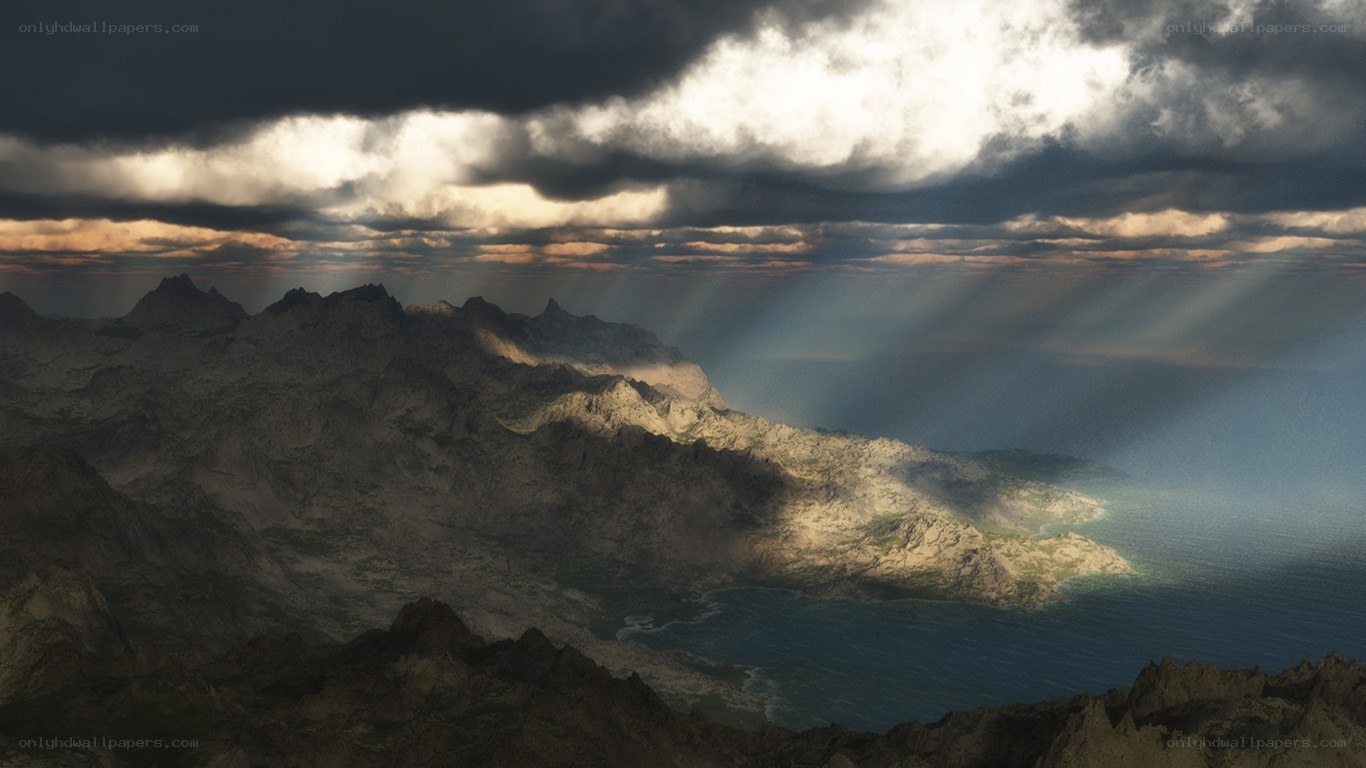 mountainous coast under stormy sky