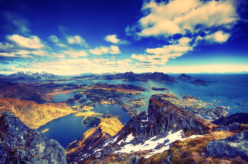 Mountainous Coastal Landscape — Blue, Dramatic