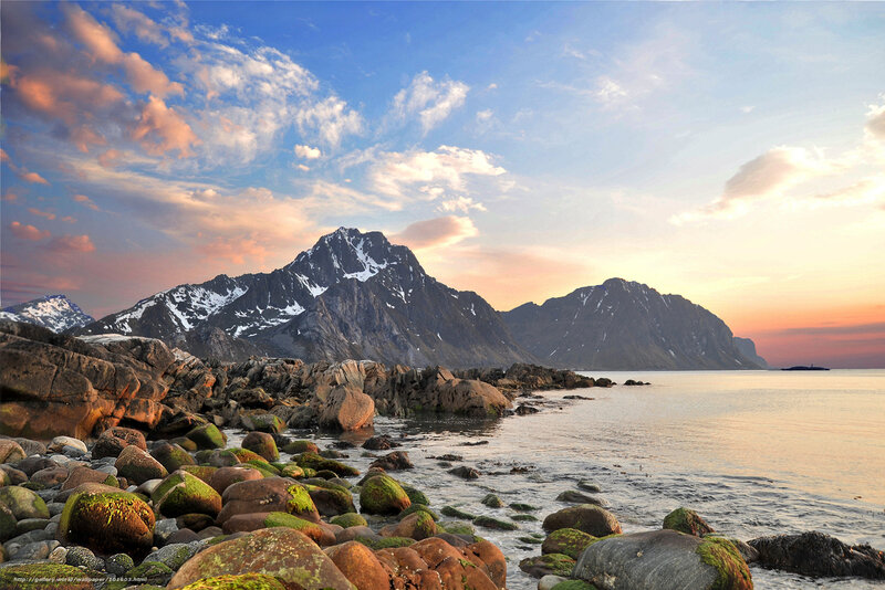 Mountainous coastal sunset