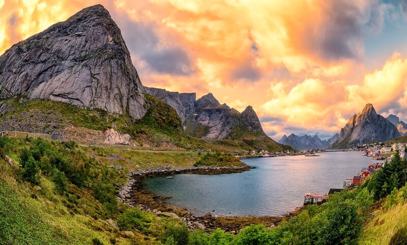 Mountainous Coastal Village — Orange