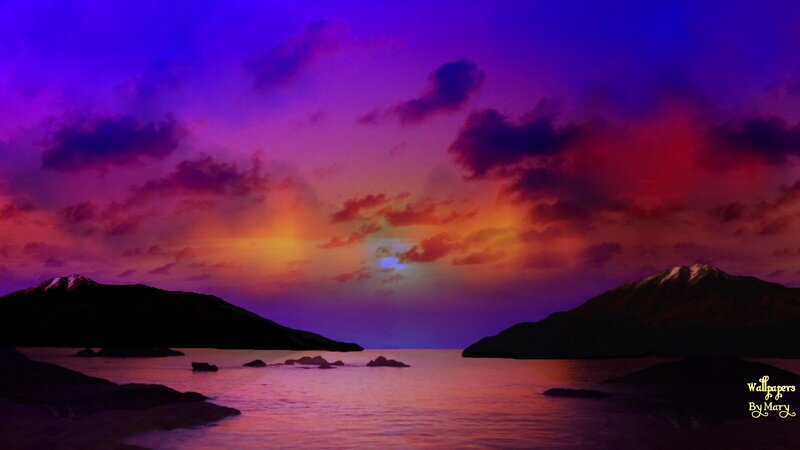 Mountainous Coastline at Dusk — Purple, Dramatic