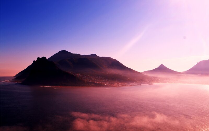 Mountainous Coastline at Dusk — Purple, Serene